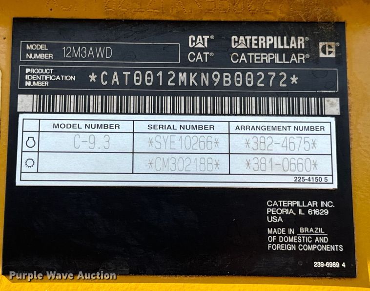 image for item DP6678 2016 Caterpillar  12M3 AWD motor grader