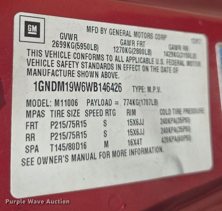 image for item DQ4616 1998 Chevrolet Astro van