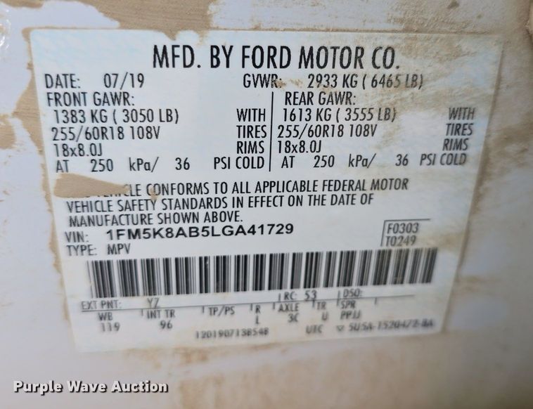 image for item DQ4617 2020 Ford Explorer Police Interceptor  SUV