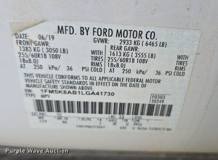 image for item DQ4618 2020 Ford Explorer Police Interceptor  SUV