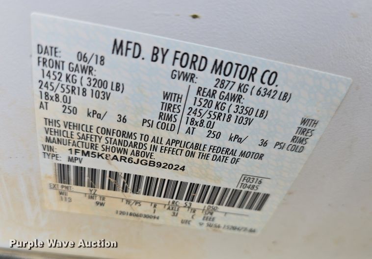 image for item DQ4619 2018 Ford Explorer Police Interceptor  SUV