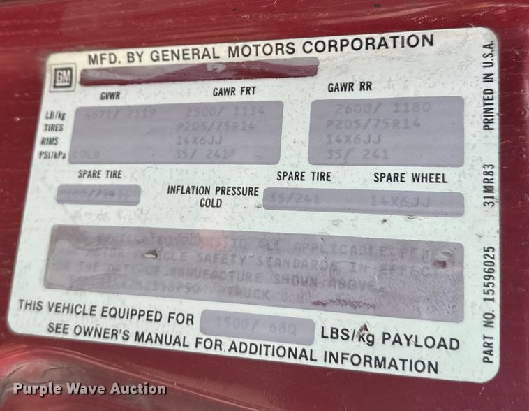 image for item DQ6952 1987 Chevrolet  S10 Ext. Cab pickup truck