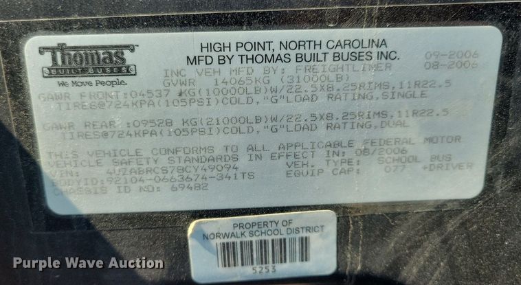 image for item DR4443 2008 Thomas Built Saf-T-Liner C2 school bus