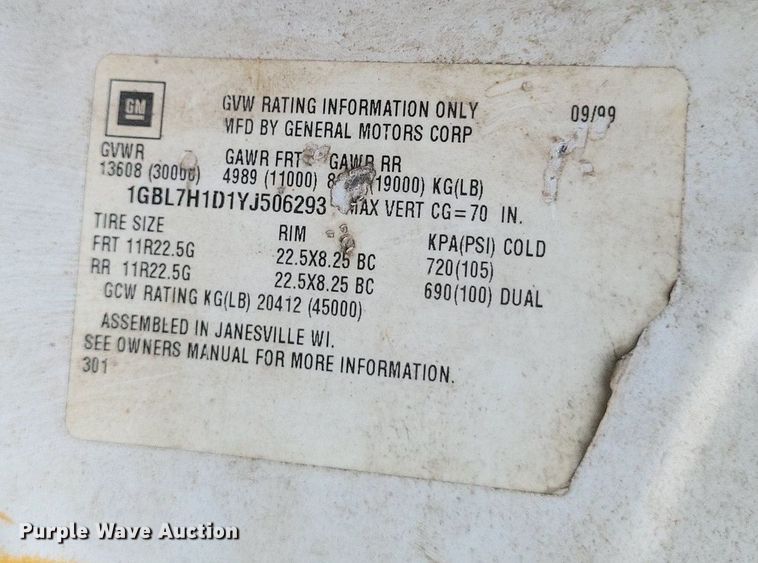 image for item DR4958 2000 Chevrolet C7500 tanker fire truck