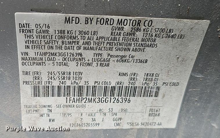 image for item DS4718 2016 Ford Taurus Police Interceptor 