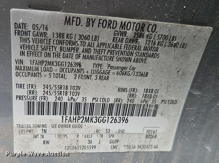 image for item DS4718 2016 Ford Taurus Police Interceptor 