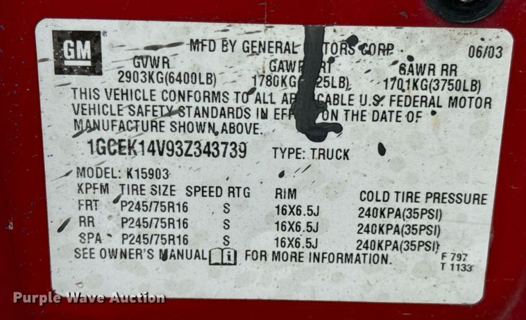 image for item DX1088 2003 Chevrolet Silverado 1500 pickup truck