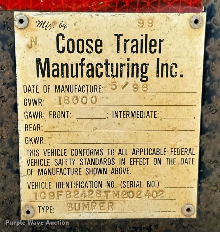 image for item DX1115 1996 Coose Trailer Mfg. equipment trailer
