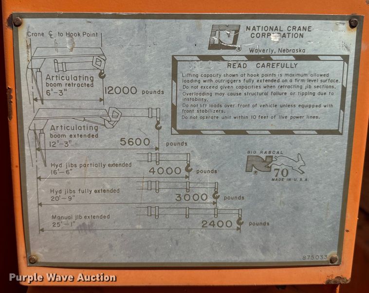 image for item EE7501 1984 Ford K708 crane truck