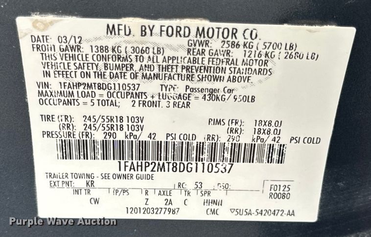 image for item EH6981 2013 Ford Taurus Police Interceptor 