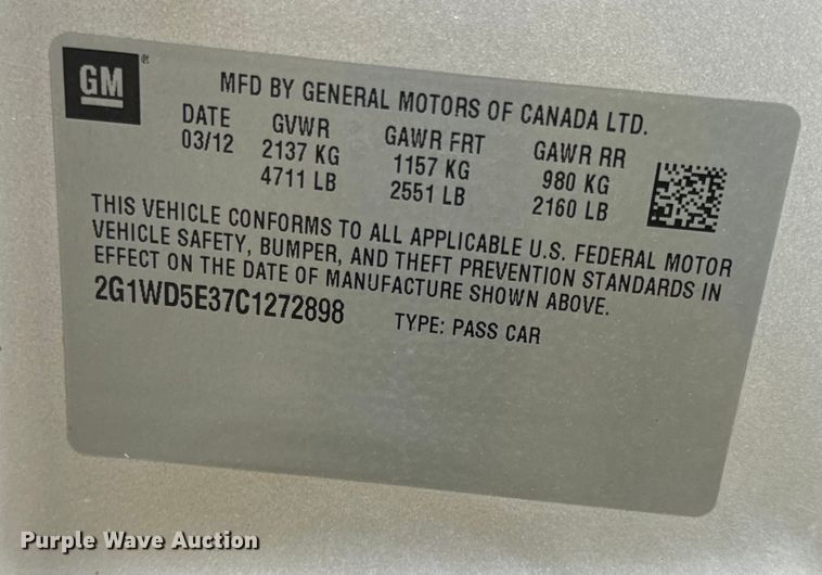 image for item EH6984 2012 Chevrolet  Impala Police 