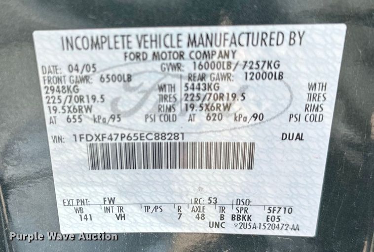 image for item EJ7094 2005 Ford F450 Super Duty XL dump truck