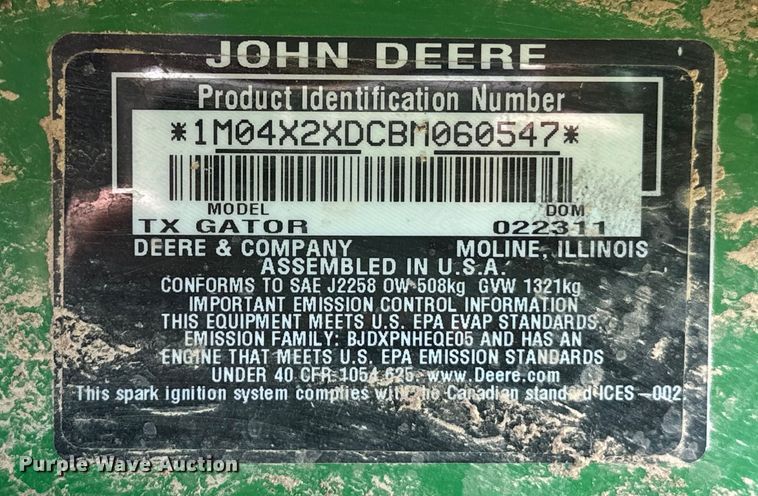 image for item EJ8873 2011 John Deere  TX Gator utility vehicle