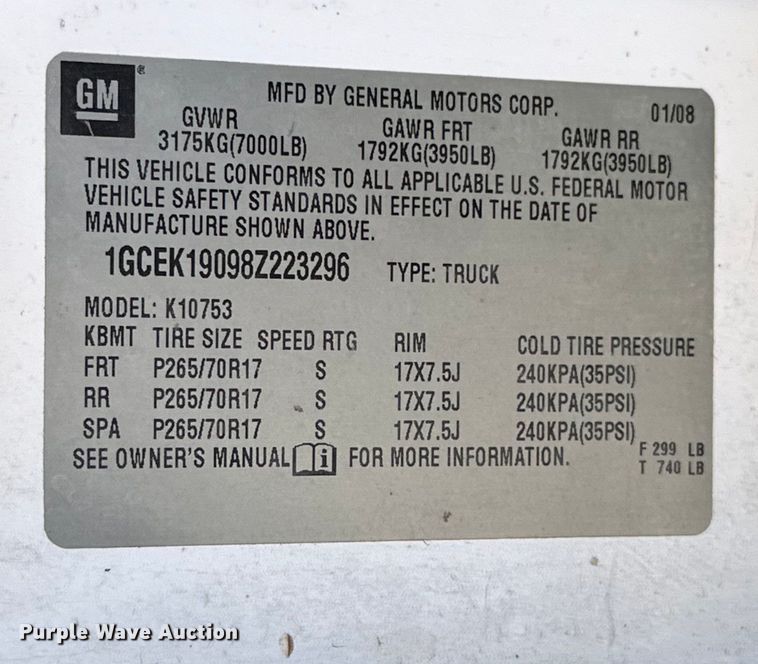 image for item EJ8942 2008 Chevrolet  Silverado 1500 Ext. Cab pickup truck