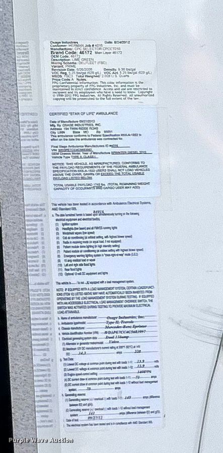 image for item EK3242 2012 Mercedes Benz  Sprinter 2500 ambulance