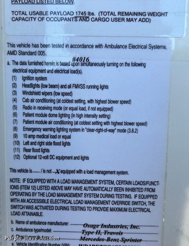 image for item EK3242 2012 Mercedes Benz  Sprinter 2500 ambulance