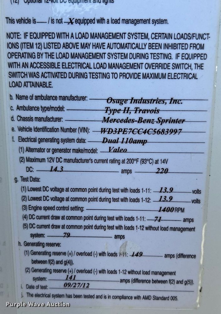 image for item EK3242 2012 Mercedes Benz  Sprinter 2500 ambulance