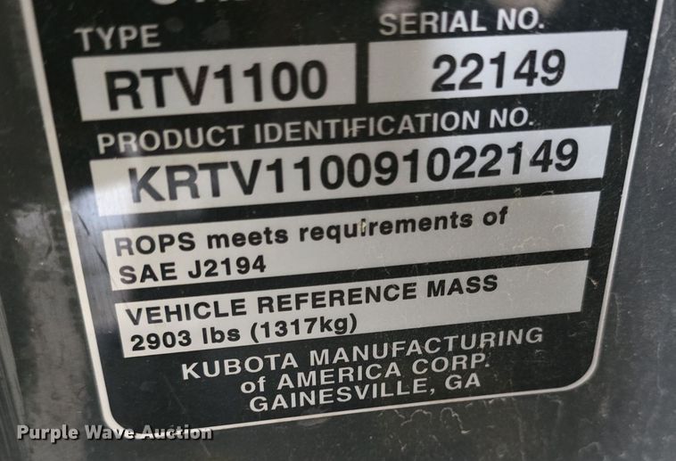 image for item EK6367 2009 Kubota RTV1100 utility vehicle