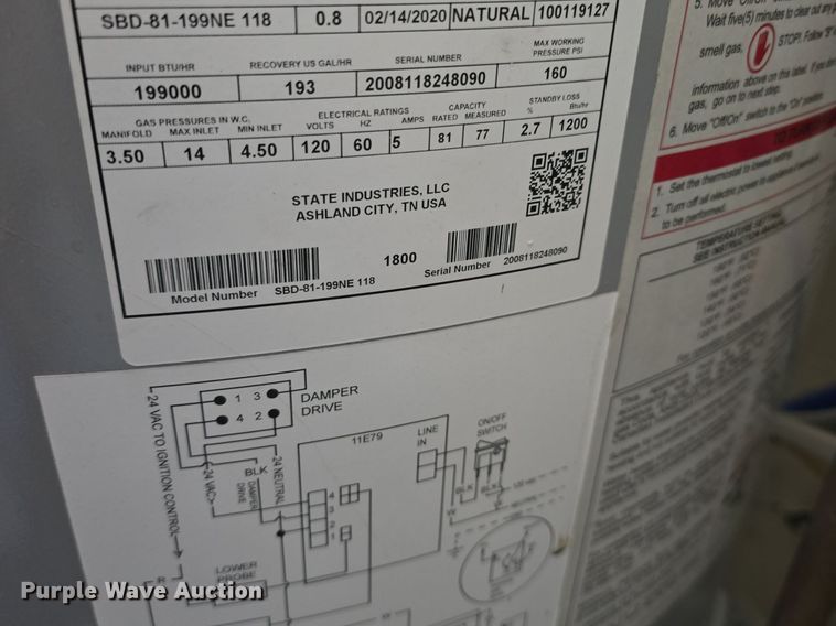 image for item EK6432 2020 State Industries SBD-81-199NE 118 water heater