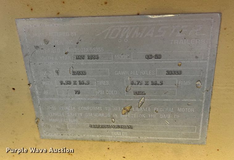 image for item EK8963 1997 Towmaster 0C-20 equipment trailer