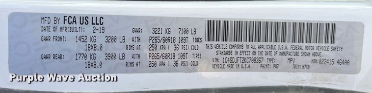 image for item EK8992 2019 Dodge Durango SSV SUV