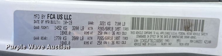 image for item EK8993 2020 Dodge  Durango SSV SUV