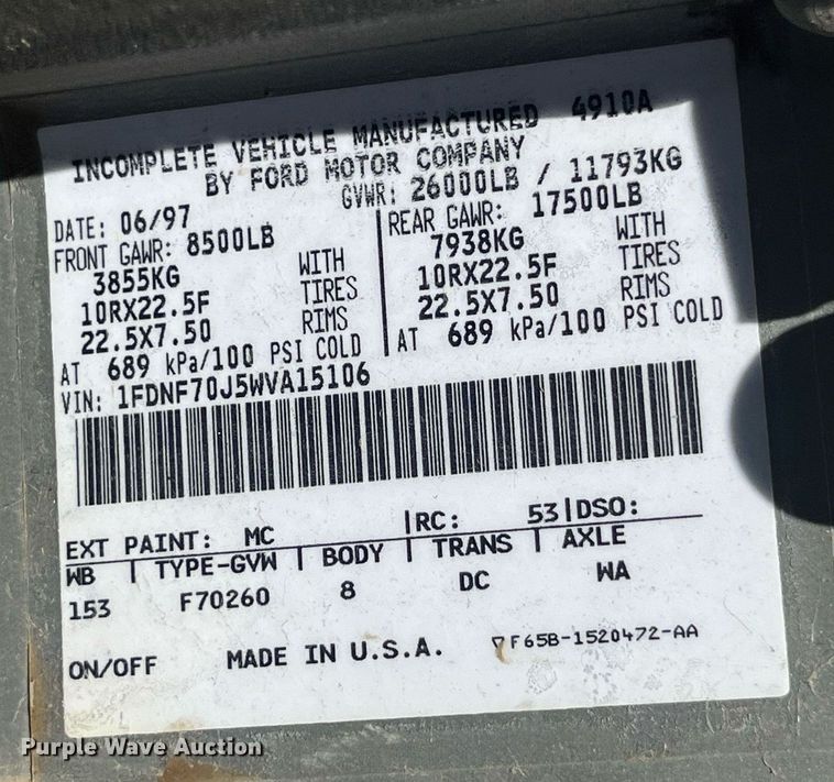 image for item LC9033 1998 Ford F700 dump truck