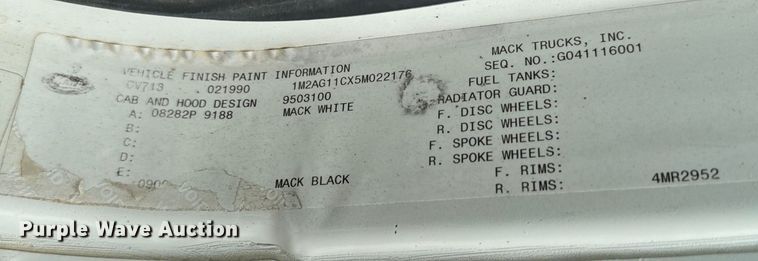 image for item NQ9759 2005 Mack CV713 dump truck