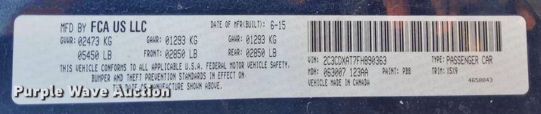 image for item NY9378 2015 Dodge Charger Police 