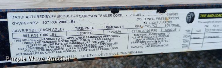 image for item NY9464 2009 Carry-On 4X6G utility trailer