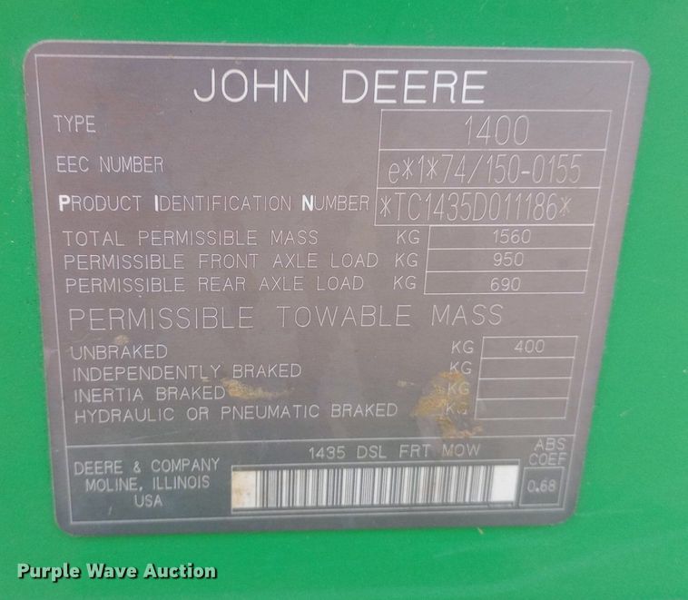 image for item NY9510 John Deere 1435 lawn mower