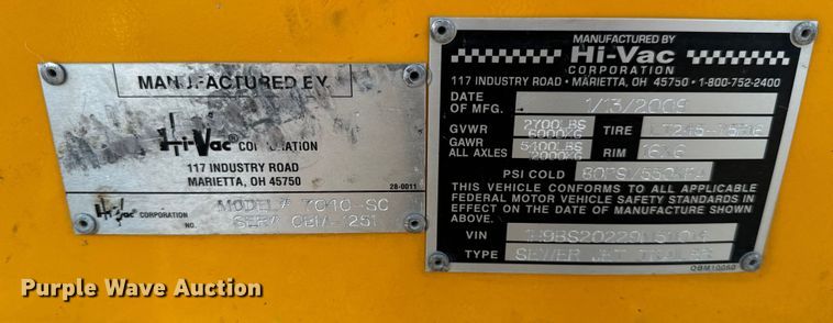 image for item OF9974 2009 O'Brien 7040-SC sewer jetter trailer