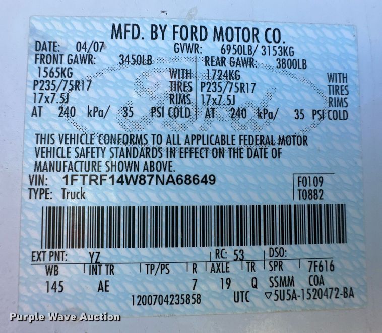 image for item OM9631 2007 Ford F150 pickup truck