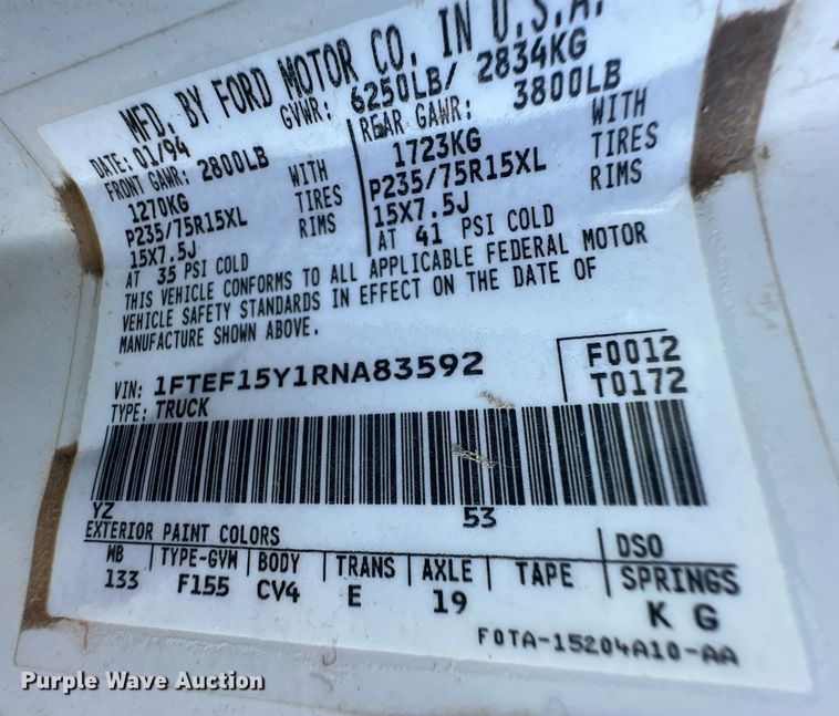 image for item OM9633 1994 Ford F150 