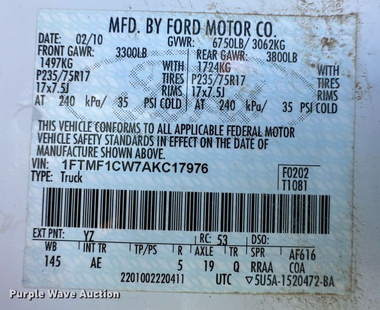 image for item OM9634 2010 Ford F150 pickup truck