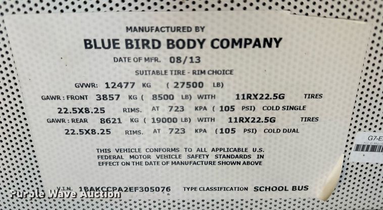 image for item OM9651 2014 Blue Bird Vision school bus