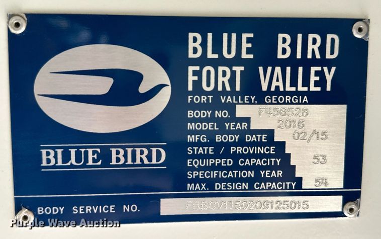 image for item OM9652 2016 Blue Bird Vision school bus