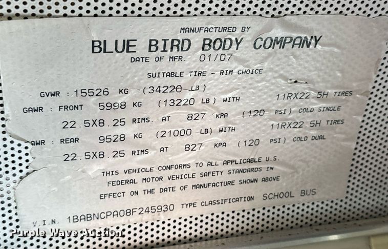 image for item OM9654 2008 Blue Bird All American school bus
