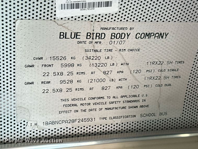 image for item OM9655 2008 Blue Bird All American school bus