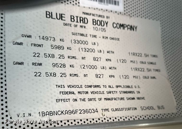 image for item OM9656 2006 Blue Bird All American school bus