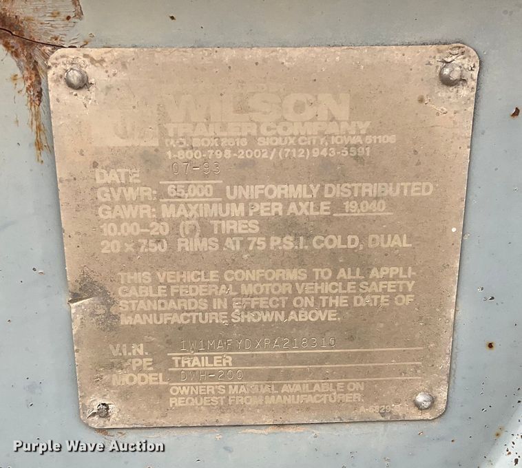 image for item DK6879 1994 Wilson DWH-200 grain trailer