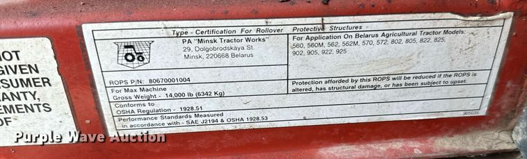 image for item DX1153 Belarus 825 MFWD tractor