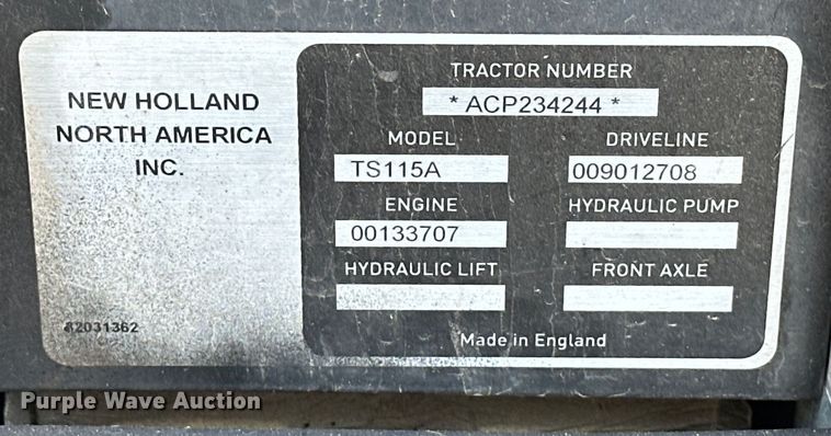 image for item EJ8877 2004 New Holland  TS115A MFWD tractor