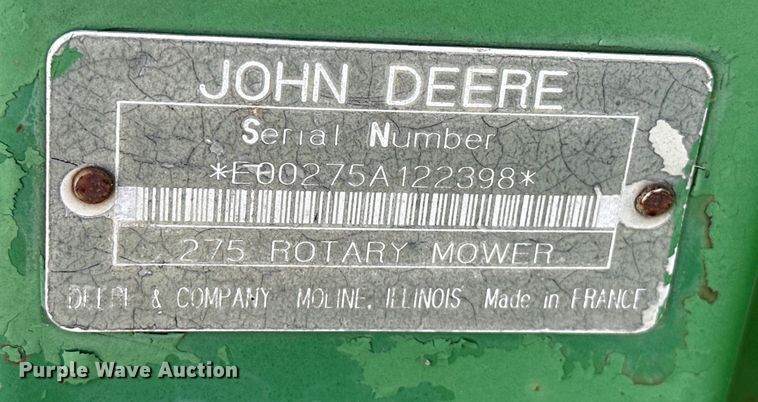 image for item EJ8894 2015 John Deere 275 disc mower
