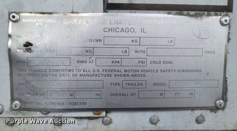 image for item DR4971 2006 Great Dane  7011TZ-1A refrigerated van trailer