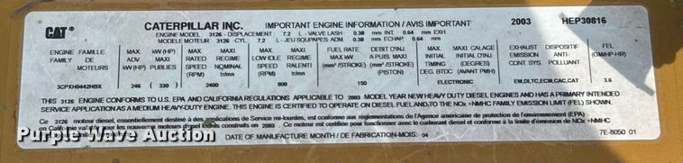 image for item DX1135 2003 Caterpillar 3126 engine