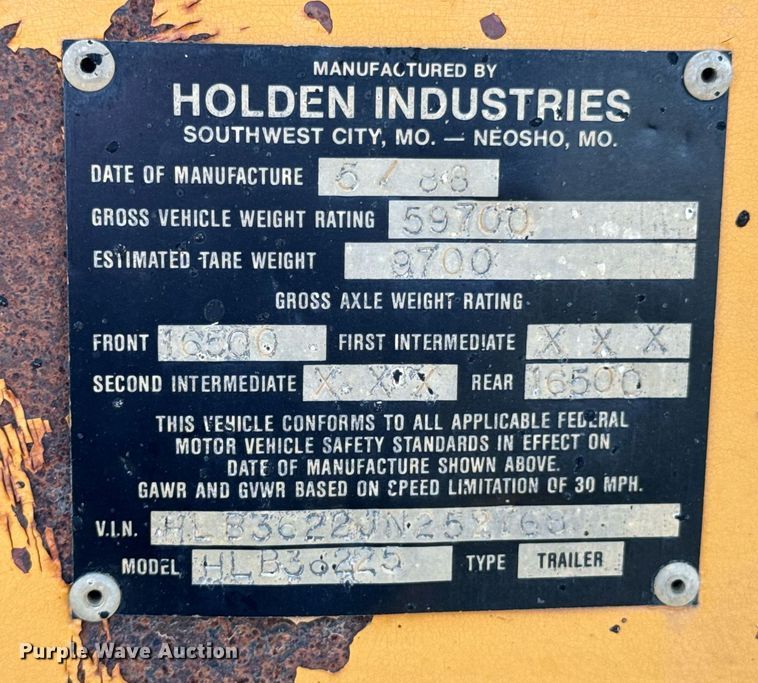 image for item DX1146 1988 Holden Industries HLB36225 equipment trailer