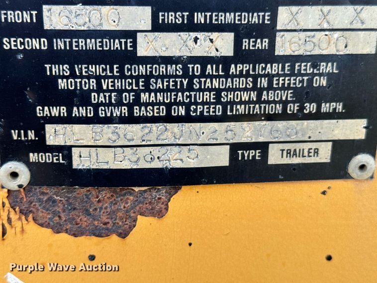 image for item DX1146 1988 Holden Industries HLB36225 equipment trailer