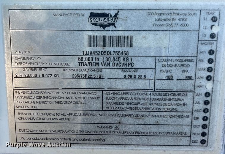 image for item EG0942 2013 Wabash National  dry van trailer