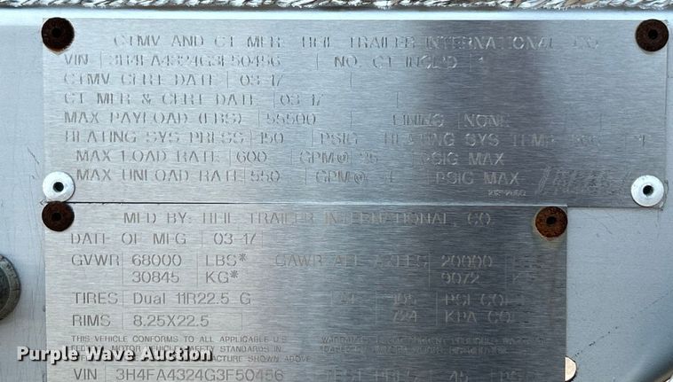 image for item EG0960 2016 Heil Trailer International Co. tank trailer